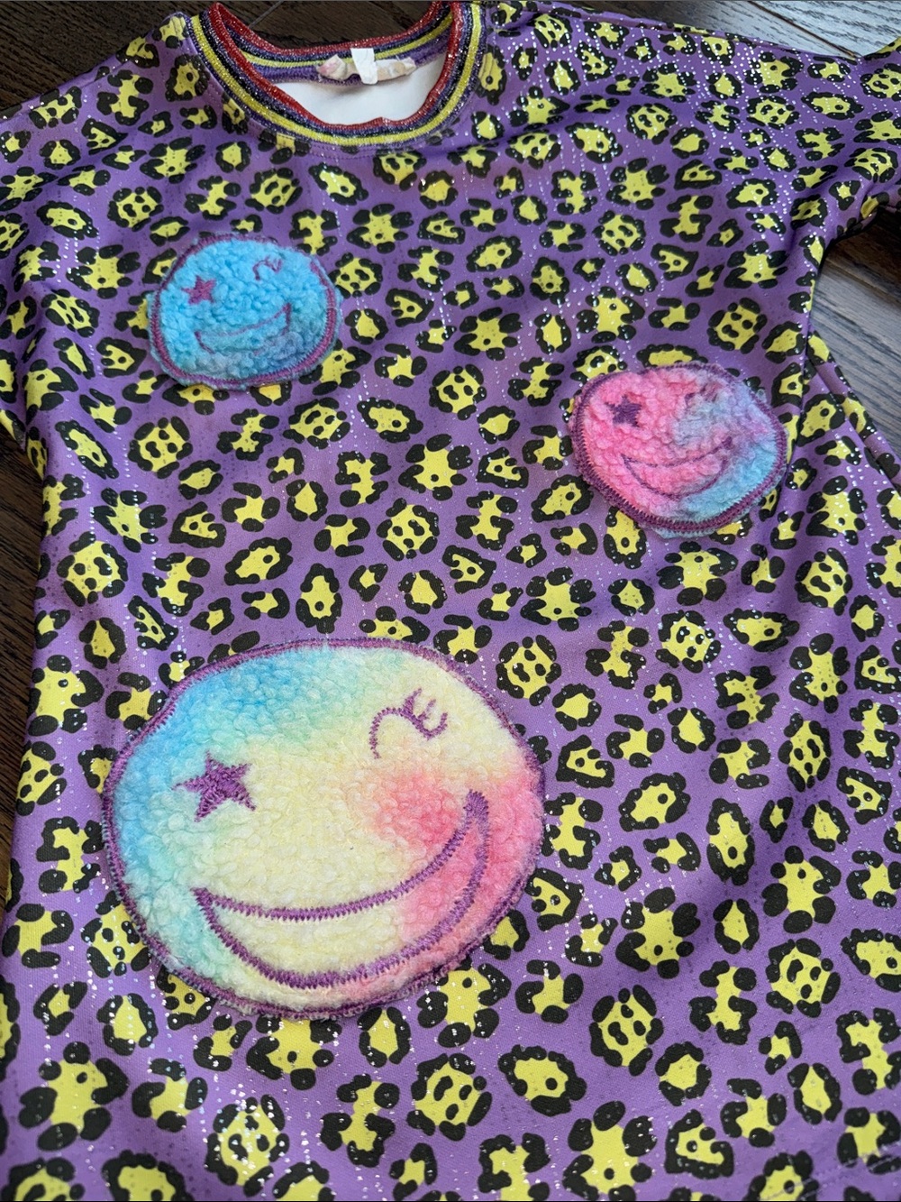 Sara Sara Purple & Yellow Leopard Smiley Patch Kids Dress - Picture 6 of 10